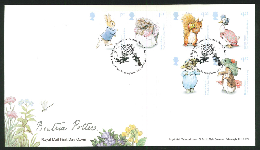 2016 - Beatrix Potter First Day Cover, Potter Close, Birmingham Postmark